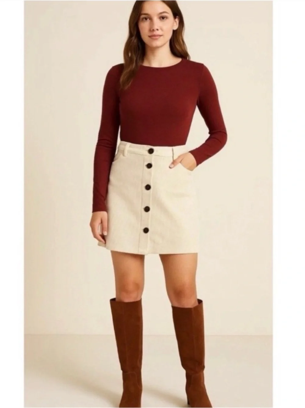 NWT Melrose and Market Button Front Corduroy Beige Beach Mini Skirt